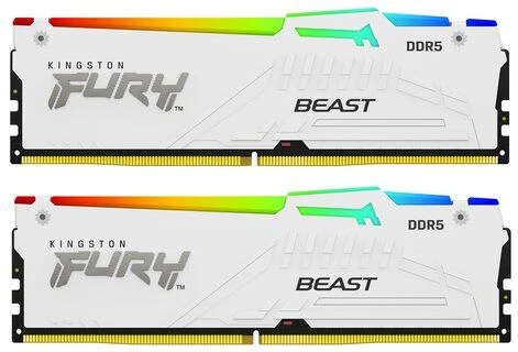 RAM „Kingston KF552C40BWAK2-32“ 32 GB 5200 MT/s DDR5 CL40 DIMM atmintis (2 vnt. rinkinys) „FURY Beast Baltas RGB XMP“ | „Kingston“