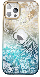 Prabangus iPhone 14 Plus Kingxbar Phoenix Crystals – dėklas telefonui aukso ir mėlynos spalvos