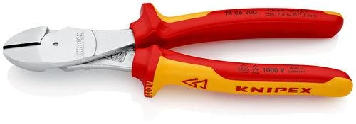 KNIPEX didelės apkrovos įstrižinės pjaustyklės 74 06 250 VDE, pjovimo replės (raudona/geltona, ilgis 250 mm, patikrinta VDE)