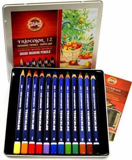 Koh-i-noor Triocolor kreidelės 12 vnt. metalinėje dėžutėje