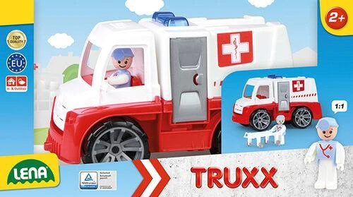 Žaislinis greitosios pagalbos automobilis, 29 cm (dėžutėje), LENA Truxx, 04456