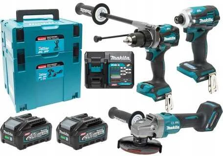 Makita DK0125G301 XGT Akumuliatorinių įrankių komplektas DF001G + GA005G + TD001G + DC40RA + BL4040x2 + MAKPAC lagaminas (821550-0 & 821552-6) (3 vnt Combo)
