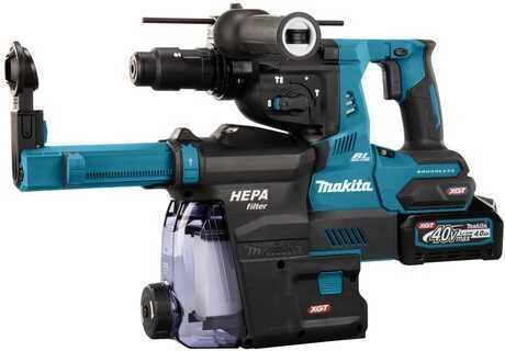Makita HR004GM202 Perforatorius XGT, 2,9 J, 28mm; 4,1kg, bešepetėlinis variklis, greitojo keitimo griebtuvas, 2X4,0Ah, greitasis kroviklis; AVT; XPT; Dulkių surinkimo sistemos priedas DX14; MAKPAC lagaminas