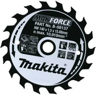 Makita T.C.T. pjūklas MAKFORCE 165X2X20mm 20° T10 B-08159 T.C.T • 165 x20 mm • T10 • 20° • Medienai