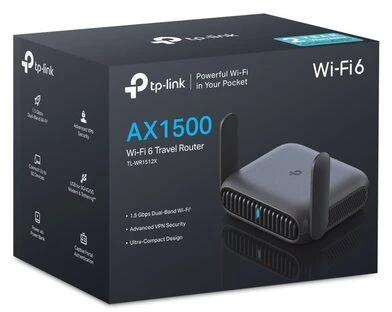 TP-LINK TL-WR1512X | Roam 6 AX1500 Wi-Fi 6 Travel Maršrutizatorius | 802.11ax | Ethernet LAN (RJ-45) jungtys 1 | 10/100/1000 Mbit/s | Mesh Support No | MU-MiMO No | No mobile broadband