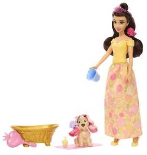 Mattel Lėlė Disney princesė Bella su šuniuku ir vonios rinkinys