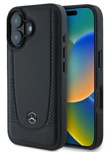 Mercedes MEHCP16SARMBK iPhone 16 6.1″ juodas kietas dėklas Leather Urban