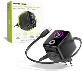 Įkroviklis Mobile Origin 65W GaN Ekranas Charger PW3 - USB-C Cable + USB-C + USB-A