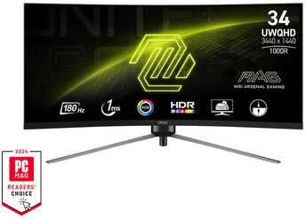 Monitorius 34 colių (86,4 cm) TFT MSI MAG 345CQRDE UWQHD 180 Hz lenktas mažmeninės prekybos ekranas