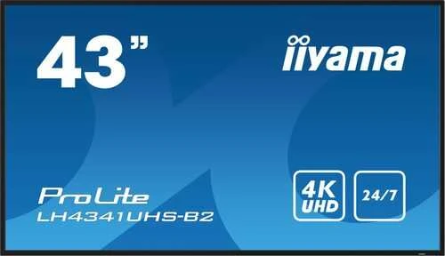 Monitorius IIYAMA LH4341UHS-B2 43 colių 3840x2160 4K UHD IPS skydelis 1precent Haze Landscape ir portreto režimas Garsiakalbiai 2x 10W VGA 3x HDMI 500cd/m2