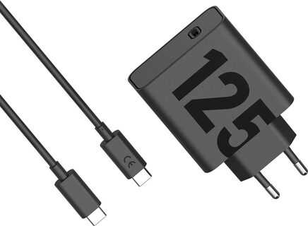 Motorola TurboPower kelioninis įkroviklis USB-C 125W su USB-C/USB-C kabeliu juodos spalvos