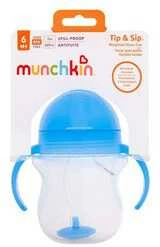 MUNCHKIN 207 ml gertuvė su šiaudeliu TIP&SIP STRAW, mėlyna, 6+ mėn.