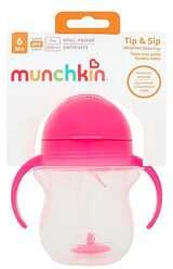 MUNCHKIN 207 ml gertuvė su šiaudeliu TIP&SIP STRAW, rožinė, 6+ mėn.
