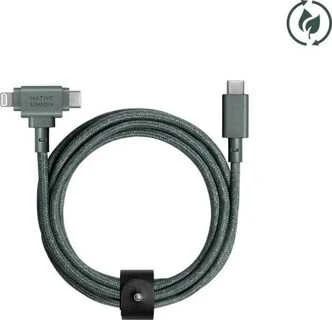 Native Union Belt Cable Duo - kabelis USB-C - USB-C / Lightning, 1,5 m (žalias)