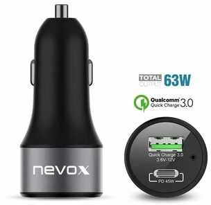 Įkroviklis Nevox Nevox 63W USB C įkroviklis + QC3.0 Kfz, juoda