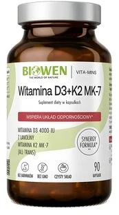 Sveikatos papildas - Biowen Vitaminai D3 + K2 MK-7, 90 Kapsulių, Be glitimo