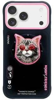 Dėklas Nimmy Glasses Cool Cat MagSafe Case for iPhone 17 Pro - Juodas and Rožinė