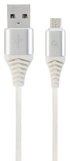 GEMBIRD CC-USB2B-AMmBM-1M-BW2 Gembird Premium medvilninis pintas Micro-USB įkrovimo ir duomenų kabelis,1m,sidabrinis/baltas