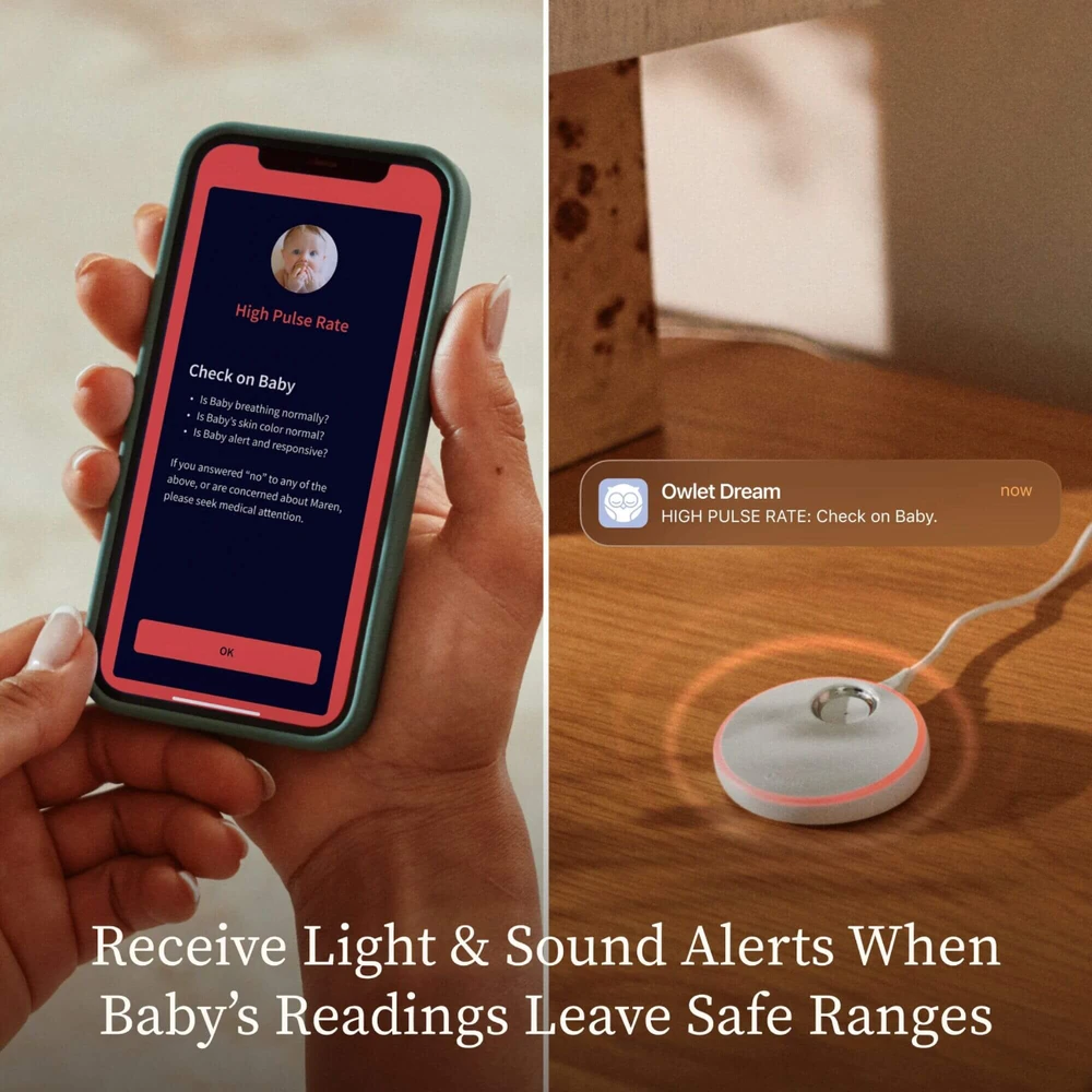 Mobili auklė Owlet Dream Duo (Gen 3), su mėlynomis kojinėmis