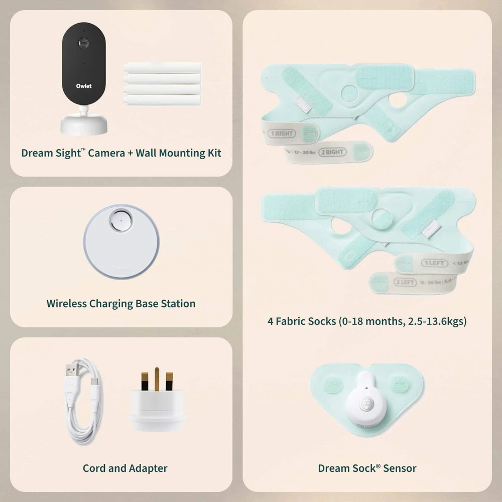 Mobili auklė Owlet Dream Duo (Gen 3), su mėlynomis kojinėmis