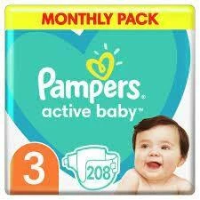 Sauskelnės Pampers Active Baby 3 dydis, 6-10kg, 208 vnt.