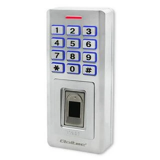 QOLTEC 52447 Kodinė spyna OBERON su pirštų atspaudų skaitytuvu RFID kodų kortelės rakto pakabukas durų skambutis IP68 EM