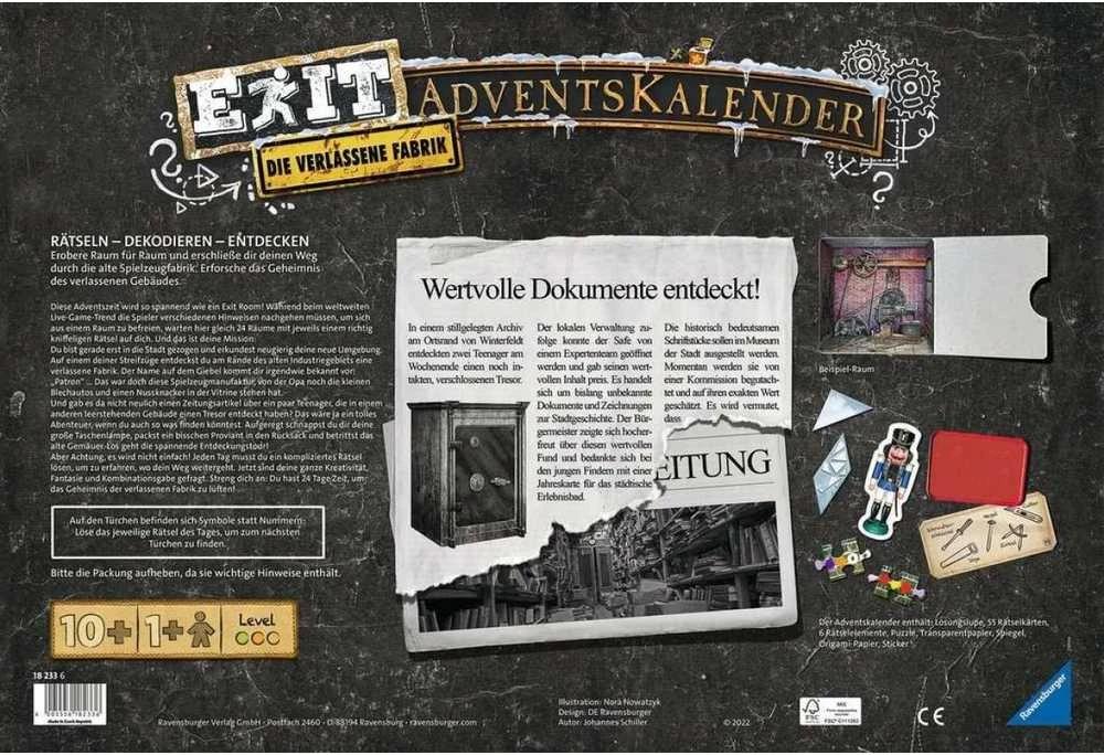 Ravensburger EXIT kalendoriaus galinė pakuotės pusė