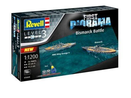 Revell - First Diorama Set - Bismarck Battle dovanų komplektas, 1/1200, 05668