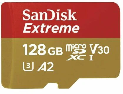 „SANDISK Extreme Micro SDXC 128GB“ veiksmo kameroms ir dronams + SD adapteris + 1 metų „RescuePRO Deluxe“ garantija iki 190 MB/s ir 90 MB/s skaitymo / rašymo greičių, A2, C10, V30, UHS-I, U3.