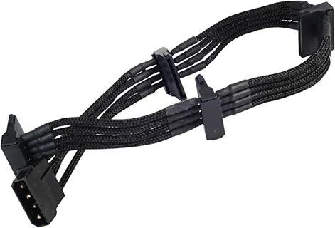 SilverStone 4 kontaktų „Molex“ ir 4 SATA jungčių prailginimo kabelis, 300 mm, juodas