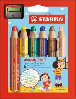 Stabilo Woody 3in1 6 spalvų pieštukai + STABILO galąstuvas