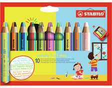 Stabilo Woody Duo 3in1 kreidelės, 10 vnt. + drožtukas