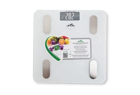 Virtuvinės svarstyklės ETA | Išmanios asmeninės svarstyklės | Vital Fit ETA678190000 | Kūno analizatorius | Didžiausias svoris (keliamoji galia) 180 kg | Tikslumas 100 g | Kūno masės indekso (KMI) matavimas | Baltas