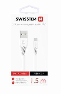 SWISSTEN duomenų kabelis USB - USB-C 3.1 (7mm) baltas 1.5m