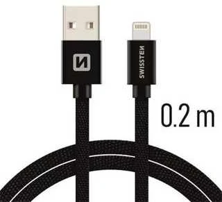 Swissten Textile Fast Charge 3A Lightning Data ir įkrovimo kabelis 20 cm