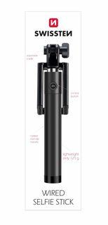 Swissten asmenukių lazda su laidu Wired Selfie Stick 81cm su valdymo mygtuku (Juoda)