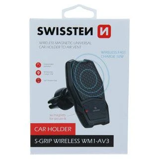 Swissten WM1-AV3 oro ventiliacinis automobilio laikiklis su belaidžiu įkrovimu + 1,2 m mikro USB laidu