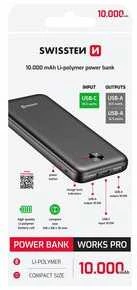 Swissten SWISSTEN, išorinė baterija, WORX, Li-Pol, 5/9/12V, telefonams ir kitiems įrenginiams įkrauti, 22013949, 10000mAh, juoda