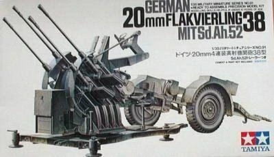 Tamiya 1/35 Vokiečių 20 mm Flakvierling 38 su Sd.Ah.52