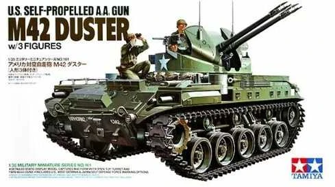 Tamiya – JAV savaeigis AA pistoletas M42 Duster su 3 figūromis, 1/35, 35161