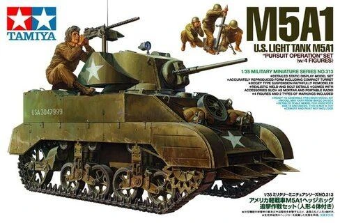 Tamiya M5A1 amerikiečių lengvasis tankas 1/35 plastikinis modelis 35313