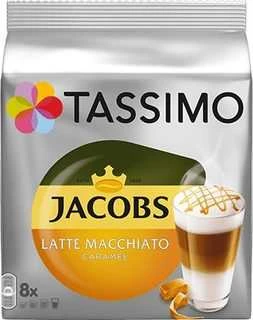 Kavos kapsulės Tassimo Latte Macchiato Caramel (suderinamos su Bosch Tassimo kapsuliniais kavos aparatais), 8+8 vnt.