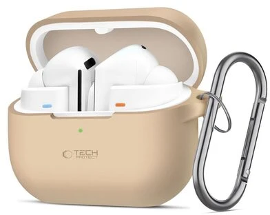 Samsung Galaxy Buds 3 / 3 Pro Tech-Protect silikoninis dėklas Hook Caffe Latte smėlio spalvos