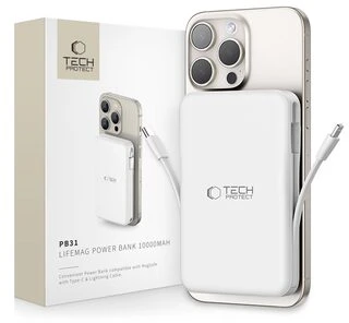 Tech-Protect PB31 LifeMag MagSafe išorinė baterija 10000MAH baltos spalvos