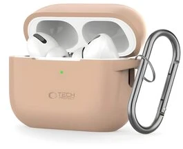 AirPods Pro 1 / 2 Tech-Protect silikoninis dėklas su karabinu Cafe Latte kreminės spalvos