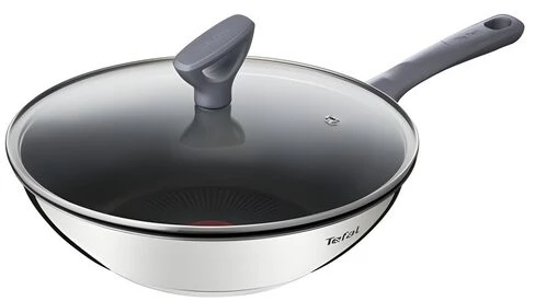 TEFAL Wok keptuvė | G7309955 Daily Cook | Wok | Skersmuo 28 cm | Tinka indukcinei kaitlentei | Dangtis pridedamas | Fiksuota rankena | Pilkas