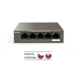 Šakotuvas Tenda TEG1105P-4-63W 5 X 10/100/1000Mbps jungiklis, 4 X PoE, maks. 58W