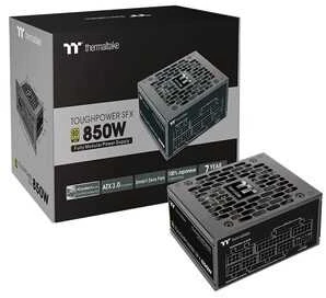 „Thermaltake Toughpower SFX Platinum 850W“, kompiuterio maitinimo šaltinis - juodas, 1x 12VHPWR, 2x PCIe, laidų valdymas, 850 vatų