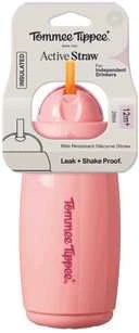 TOMMEE TIPPEE gertuvė su šiaudeliu INSULATED STRAW 266ml, 12m+, pink, 448017
