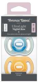 TOMMEE TIPPEE silikoniniai čiulptukai NIGHT GLOW ULTRALIGHT, 6-18 mėn., 2 vnt., 433805